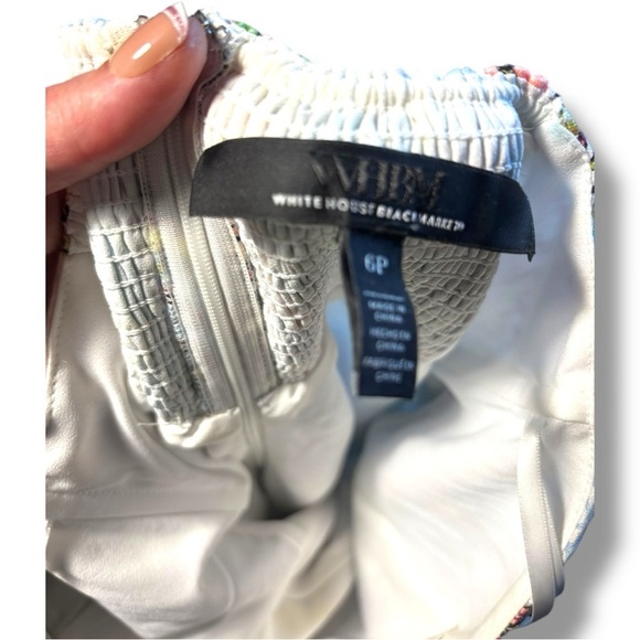 White House Black Market Spring-y White Strapless Blue/Brown Floral Midi Dress - Picture 16 of 16